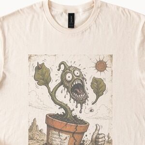Grotesque Plant Face Graphic Tee Vintage Horror Illustration
